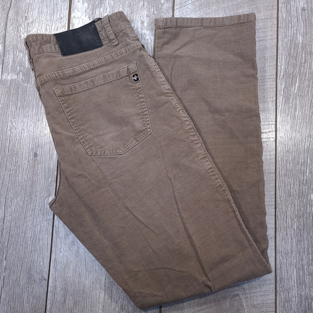 Victorinox Corduroy Pants Mens Tailored Tan Brown Fine 5-Pocket Trousers